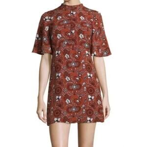 A.L.C. Women's Spencer Floral 100% Silk Mini Dress Size 4 Orange Rust